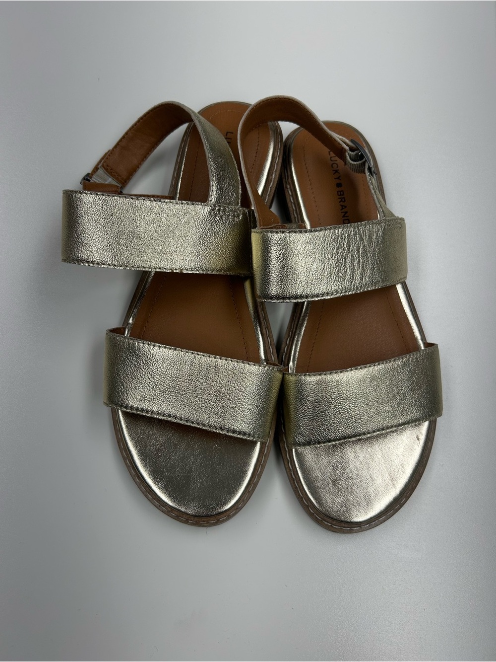 Lucky Brand Metallic Gold Women's Double-Strap Sandals